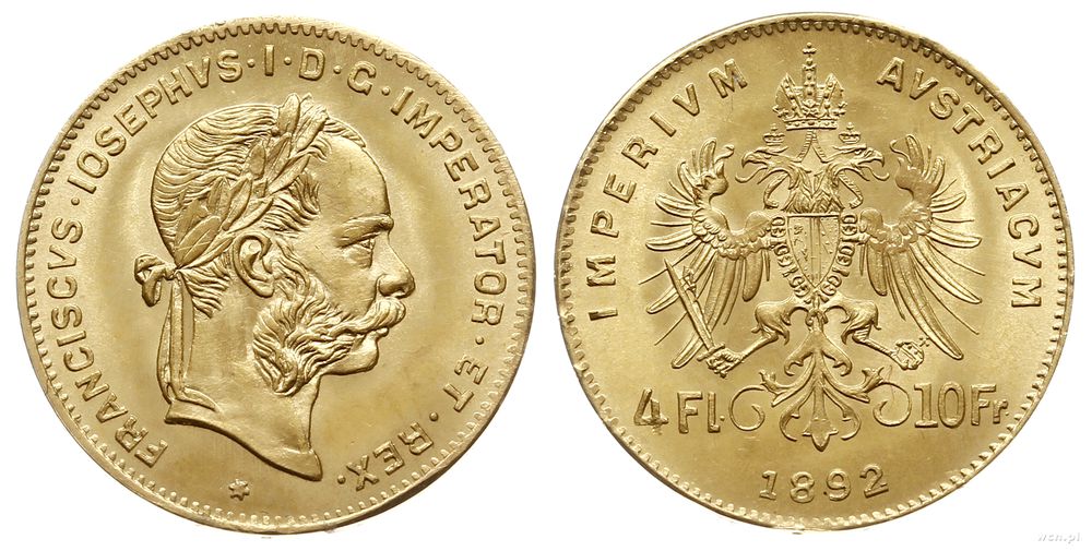 Austria, 4 floreny = 10 franków, 1892
