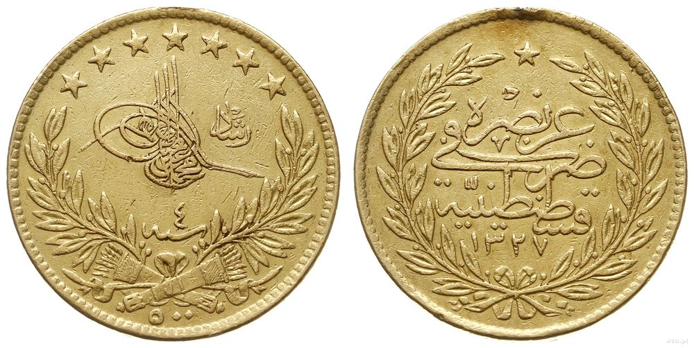 Turcja, 500 piastrów, 1327 (AD 1909)