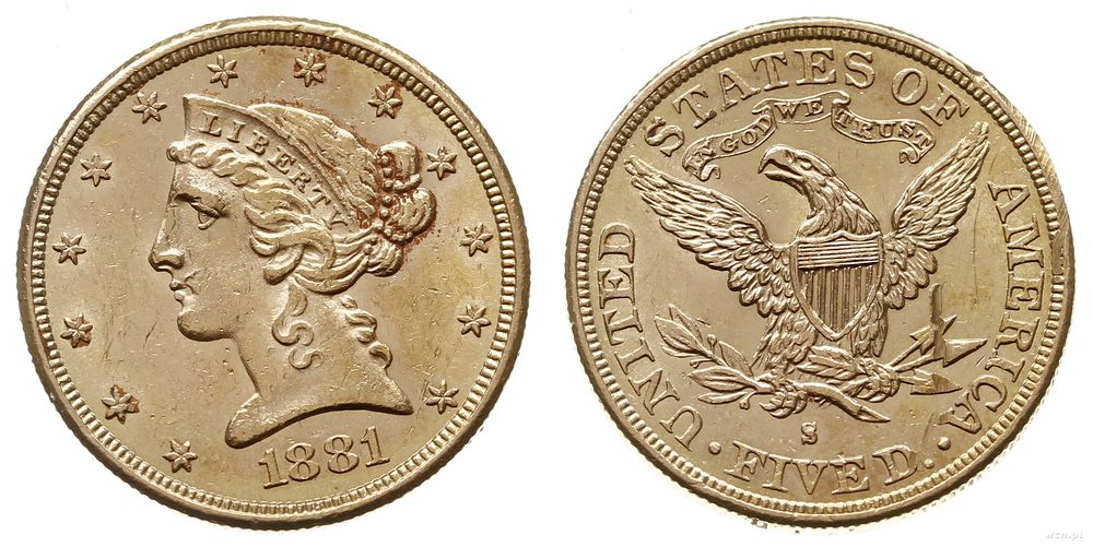 Stany Zjednoczone Ameryki (USA), 5 dolarów, 1881 S