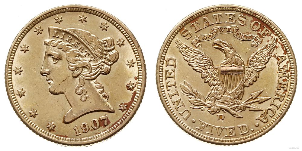 Stany Zjednoczone Ameryki (USA), 5 dolarów, 1907 D