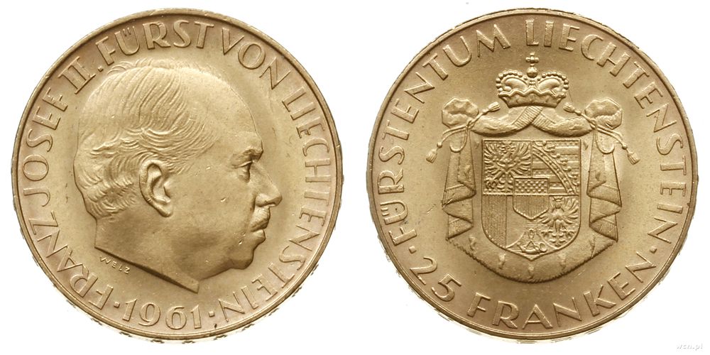 Liechtenstein, 25 franków, 1961