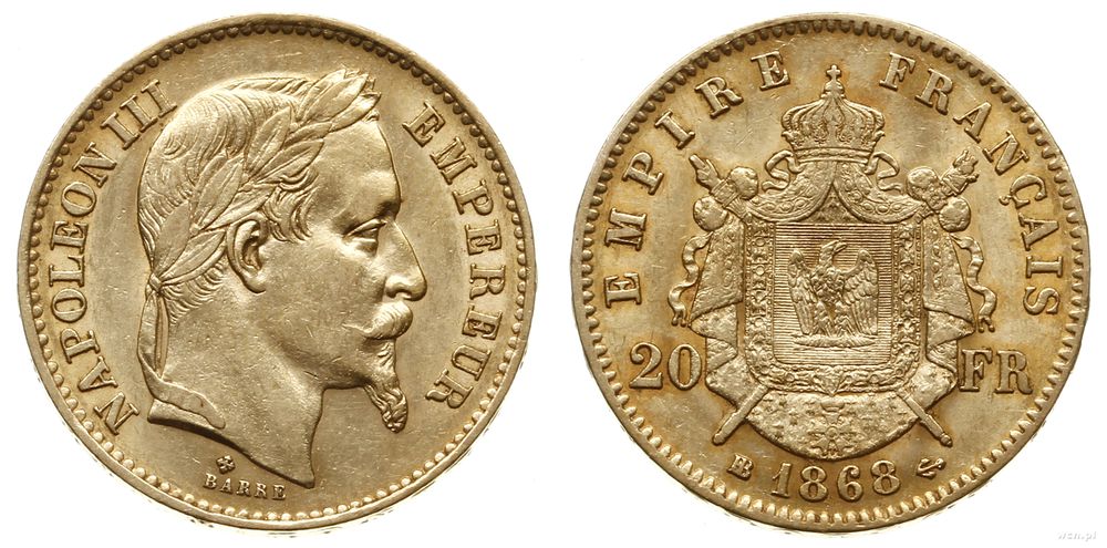 Francja, 20 franków, 1868/BB