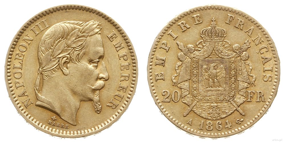 Francja, 20 franków, 1864/A