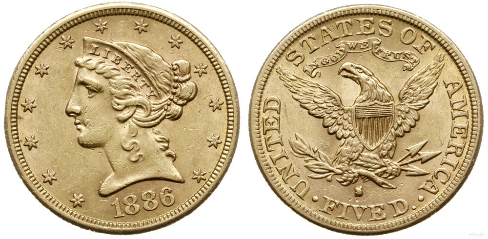 Stany Zjednoczone Ameryki (USA), 5 dolarów, 1886 S
