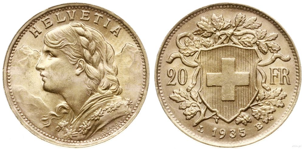 Szwajcaria, 20 franków, 1935/L-B