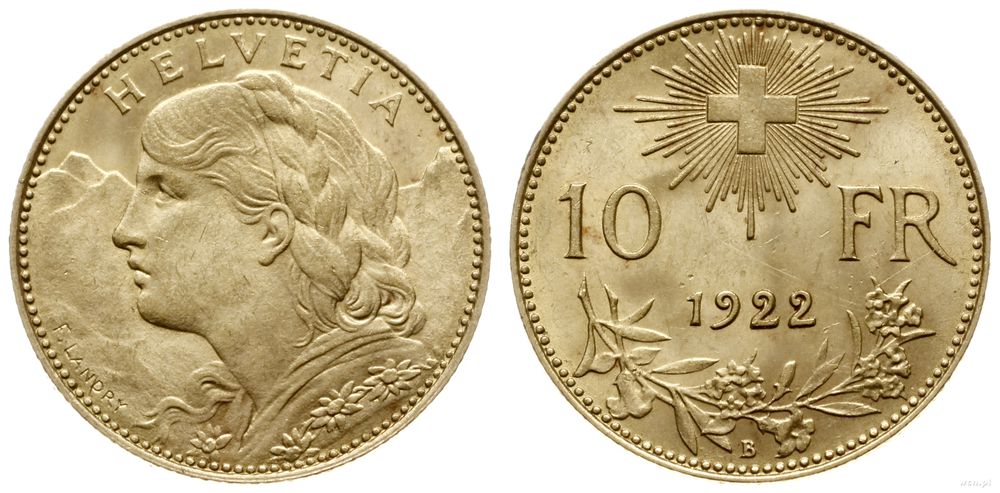 Szwajcaria, 10 franków, 1922 B