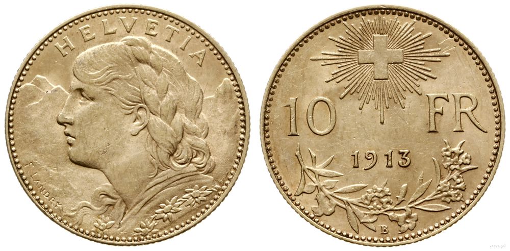 Szwajcaria, 10 franków, 1913 B