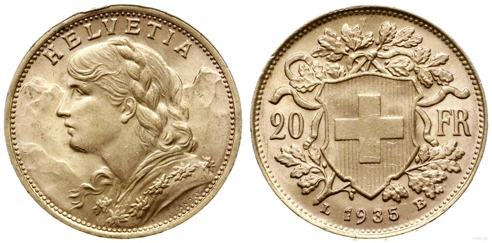 Szwajcaria, 20 franków, 1935
