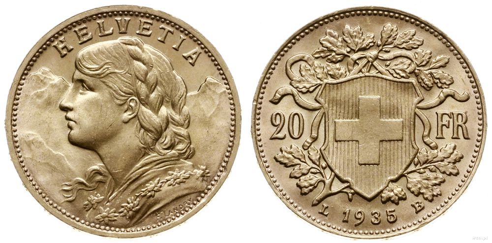Szwajcaria, 20 franków, 1935 L - B