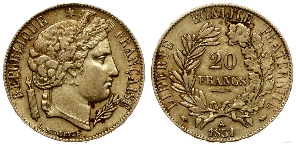 Francja, 20 franków, 1851