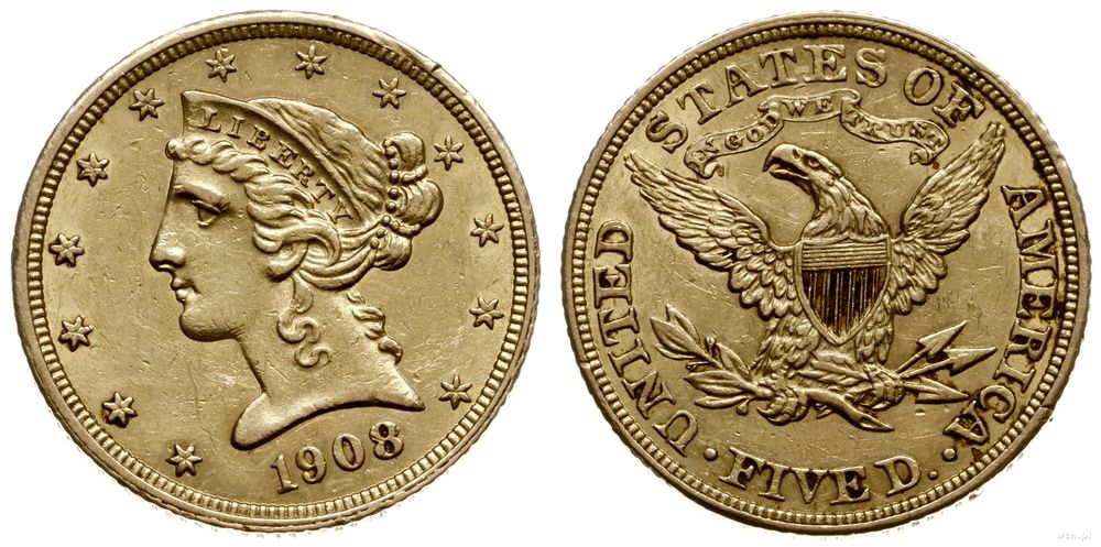 Stany Zjednoczone Ameryki (USA), 5 dolarów, 1908
