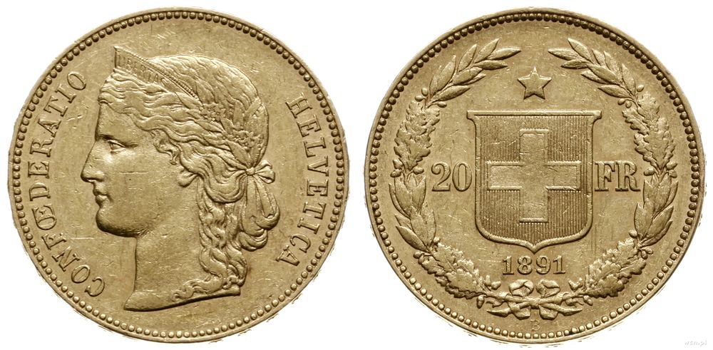 Szwajcaria, 20 franków, 1891
