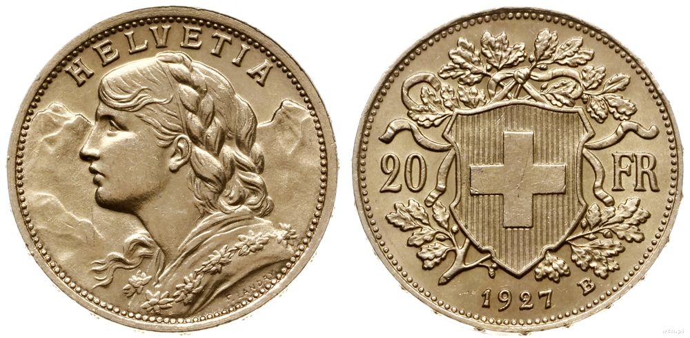 Szwajcaria, 20 franków, 1927 / B