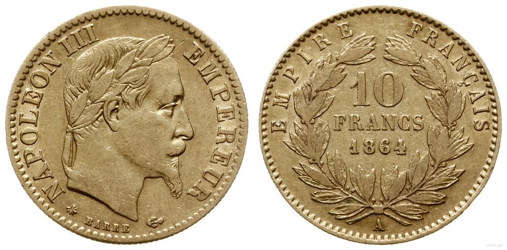 Francja, 10 franków, 1864 A