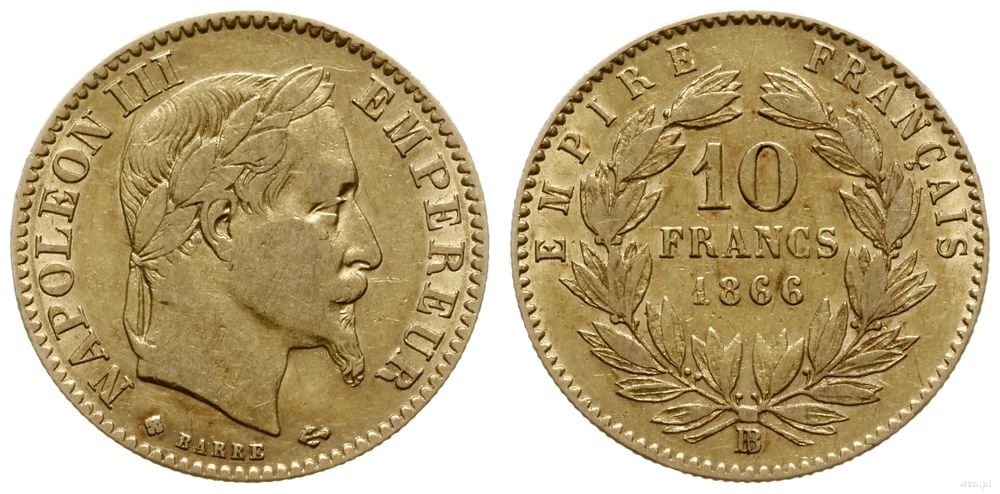 Francja, 10 franków, 1866 B