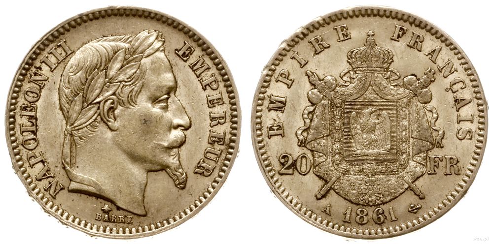 Francja, 20 franków, 1861 A