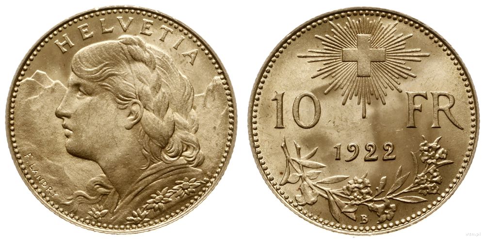 Szwajcaria, 10 franków, 1922/B