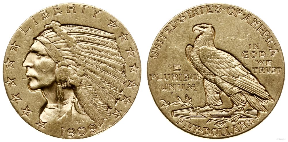Stany Zjednoczone Ameryki (USA), 5 dolarów, 1909/D
