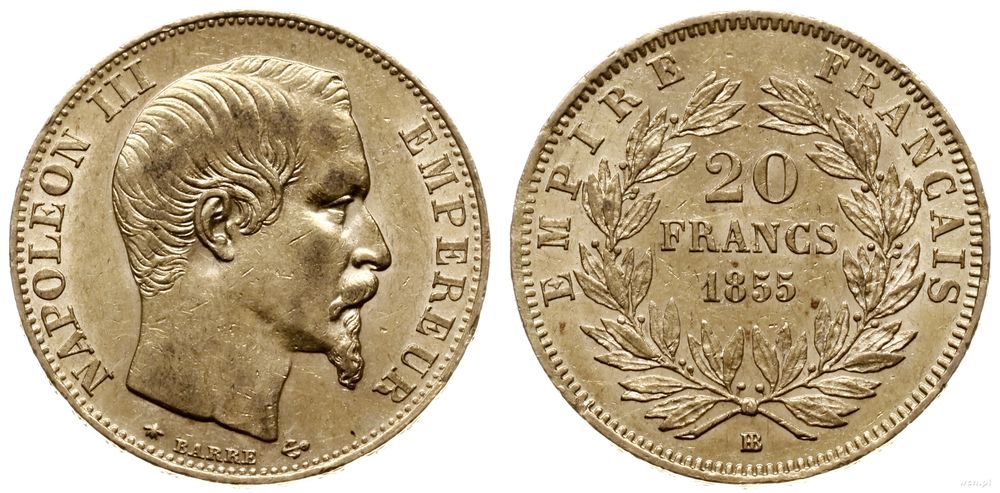 Francja, 20 franków, 1855/BB