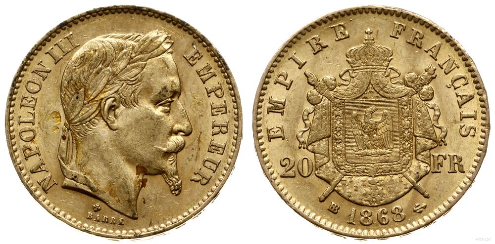 Francja, 20 franków, 1868 BB