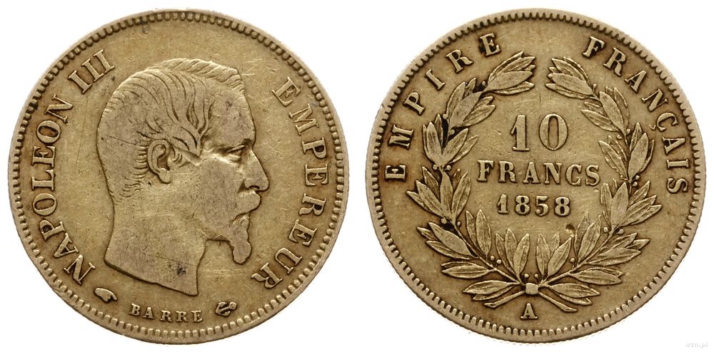 Francja, 10 franków, 1858 A