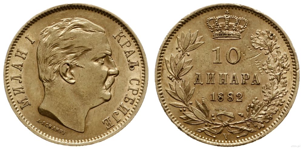 Serbia, 10 dinarów, 1882