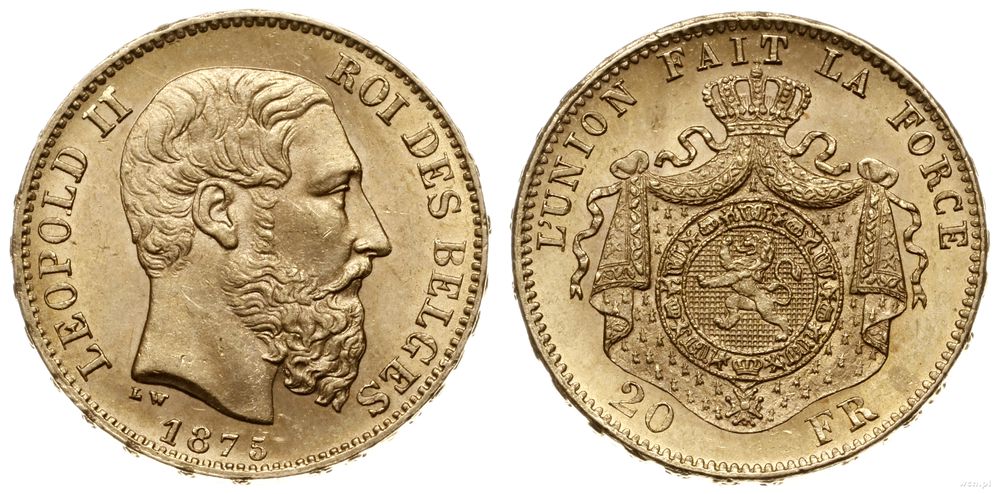 Belgia, 20 franków, 1875