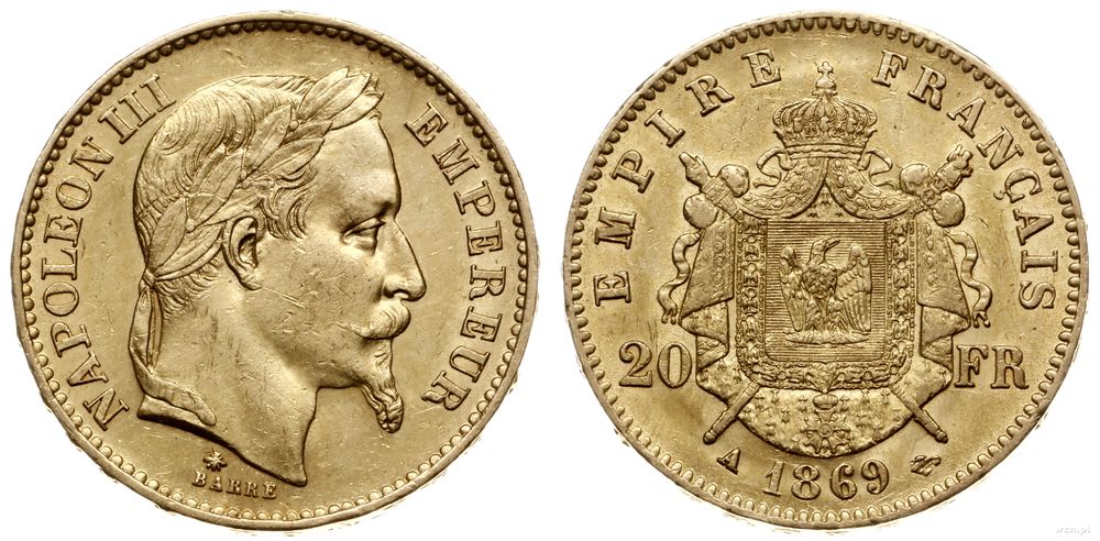 Francja, 20 franków, 1869 A