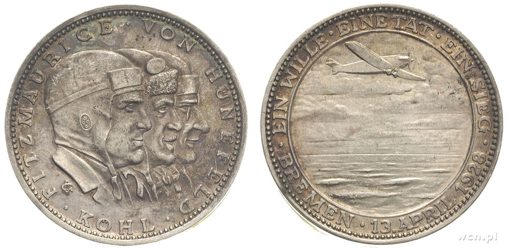 Niemcy, Przelot nad Atlantykiem, medal autorstwa Karla Goetza 1928 r., Aw: P.., 1928