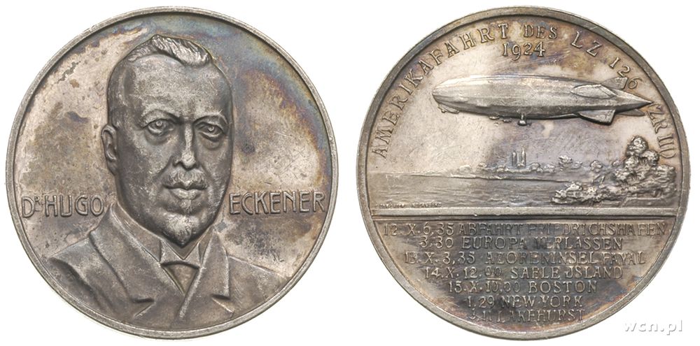 Niemcy, medal z 1924 roku wybity z okazji lotu sterowca do Ameryki