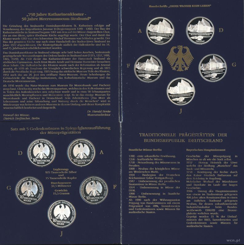 Niemcy, zestaw 5x 10 marek, 2001