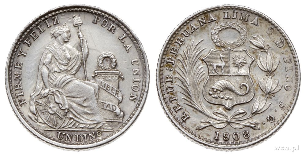 Peru, 1 dinero, 1908 / FG