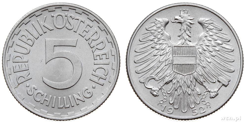 Austria, 5 szylingów, 1952