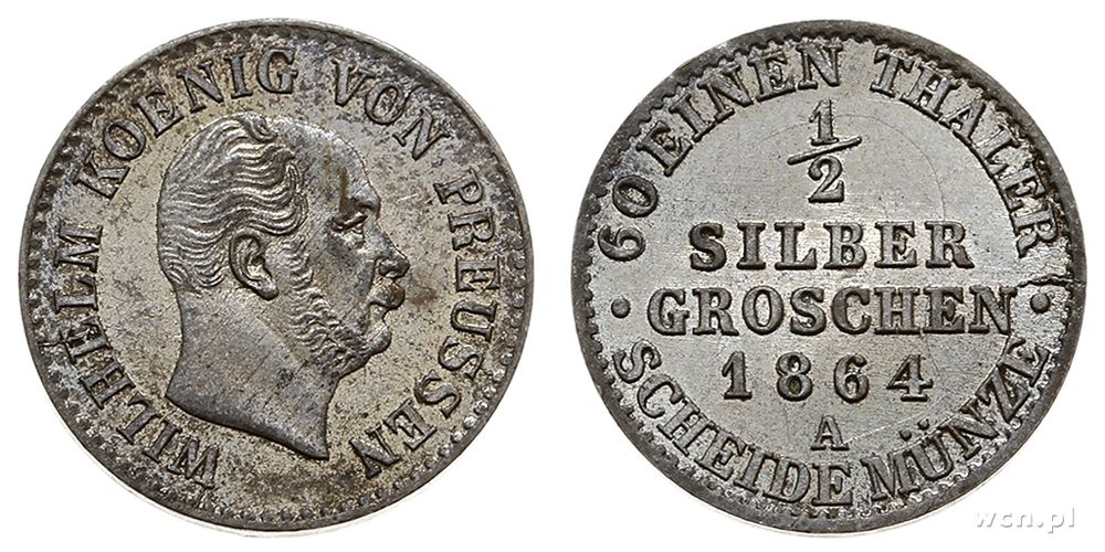 Niemcy, 1/2 grosza srebrnego (1/2 silber groschen), 1864/A