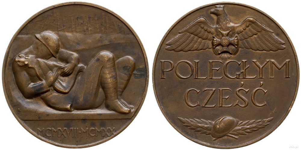 Polska, medal autorstwa Mieczysława Lubelskiego z 1920 r, Aw: Napis POLEGŁYM CZEŚĆ..