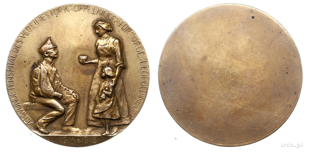 Austria, JOS. TAUTENHAYN, jednostronny medal sygnowany, na stronie głównej ranny żo..