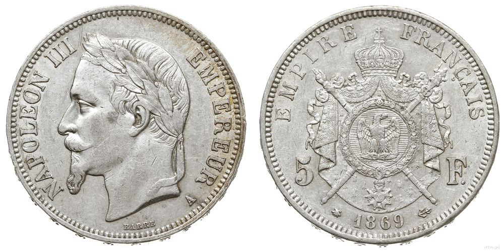 Francja, 5 franków, 1869 A