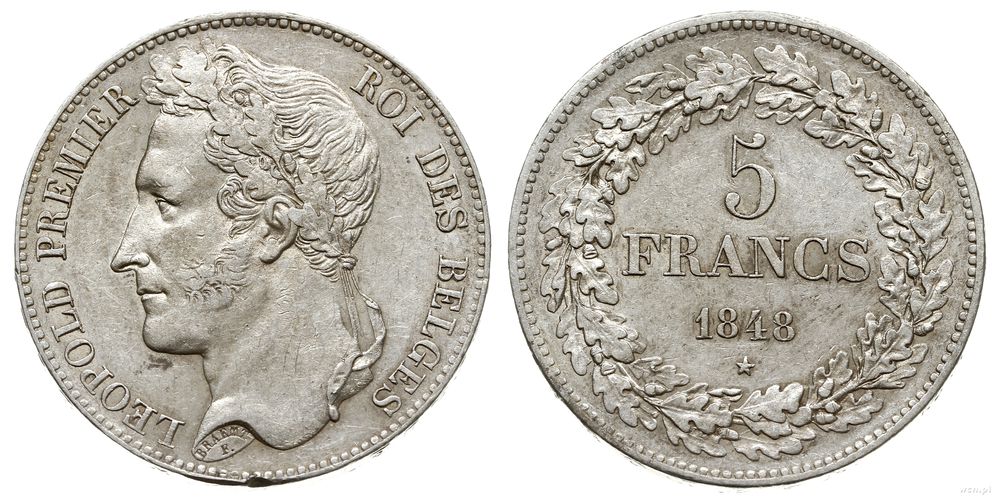 Belgia, 5 franków, 1848