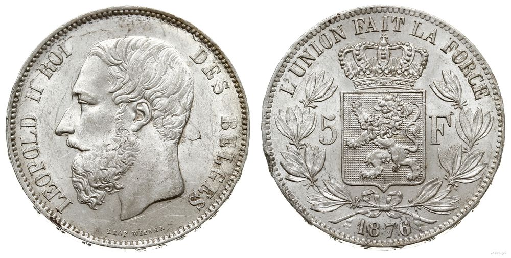 Belgia, 5 franków, 1876
