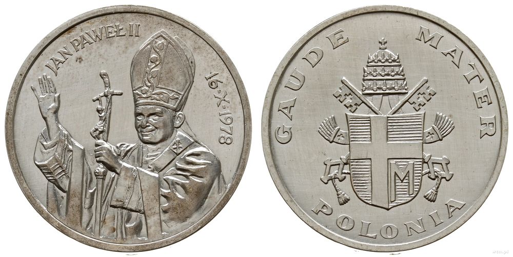 Polska, medal z 1978 roku Jan Paweł II - Gaude Mater Polonia, Aw: Półpostać Papież..