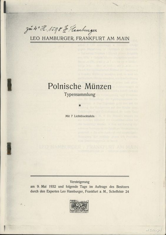 Leo Hamburger Frankfurt a. M. 9. Mai 1932 - Polnische Münzen, KSERO