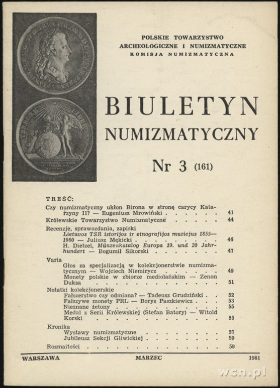 Biuletyn Numizmatyczny, zeszyt nr 3/1981 (161)