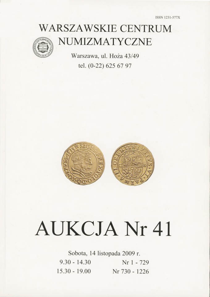 WCN Aukcja 41, 14.11.2009, monety, medale, banknoty i literatura