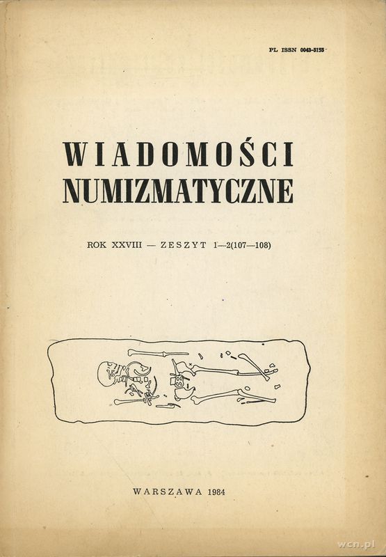 czasopisma, Wiadomości Numizmatyczne, rok XXVIII, zeszyt 1-2 (107-108), Warszawa 1984
