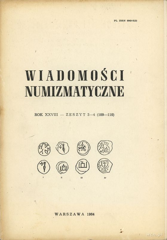 czasopisma, Wiadomości Numizmatyczne, rok XXVIII, zeszyt 3-4 (109-110), Warszawa 1984