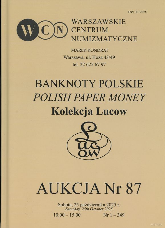 literatura numizmatyczna, Katalog aukcji WCN nr 87, Banknoty Polskie. Kolekcja Lucow, 25.10.2025