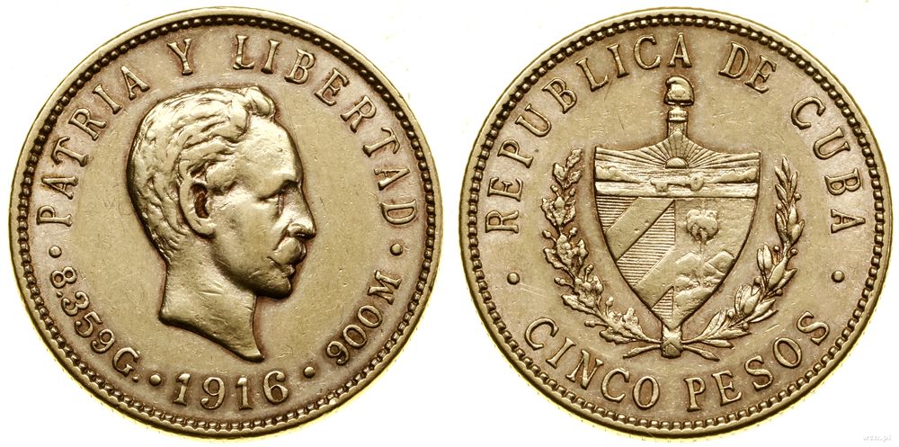 Kuba, 5 peso, 1916