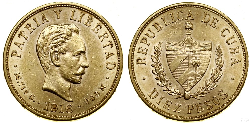 Kuba, 10 peso, 1916