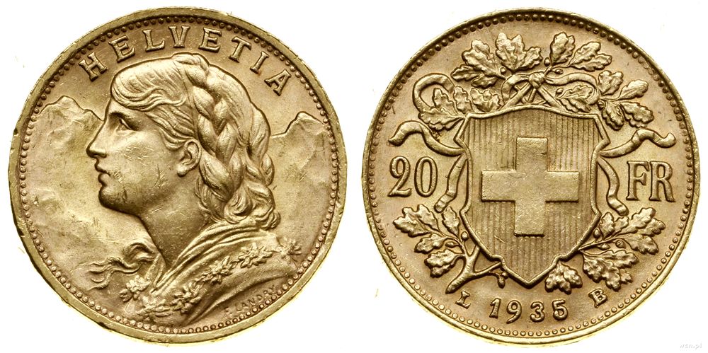 Szwajcaria, 20 franków, 1935 L-B