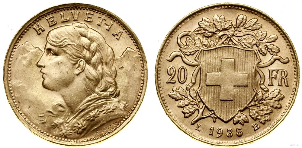 Szwajcaria, 20 franków, 1935 L-B